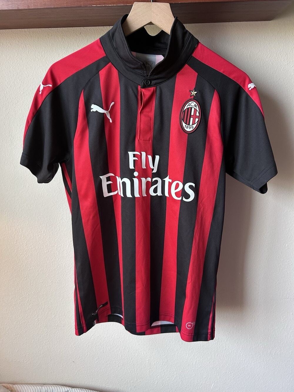 Puma Red and Black Striped AC Milan Football Jersey